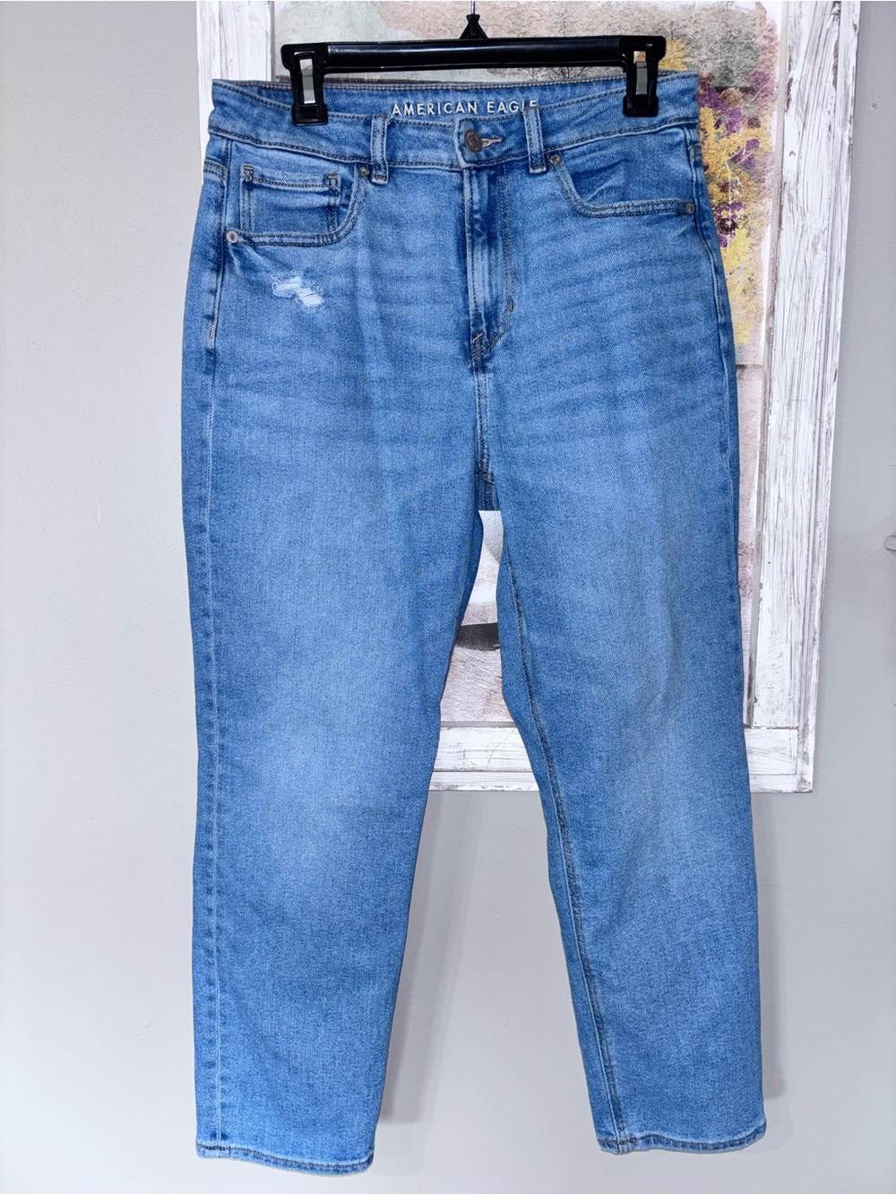 American Eagle Mom Straight Jeans Stretch Sz 8 Short Hi-Rise